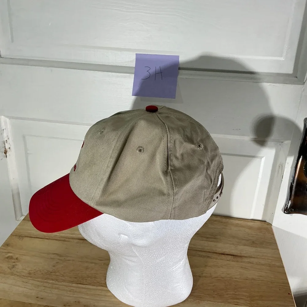 Becks Hybrids Hat Cap Beige Red Adjustable Snapback‎ Baseball Farmer